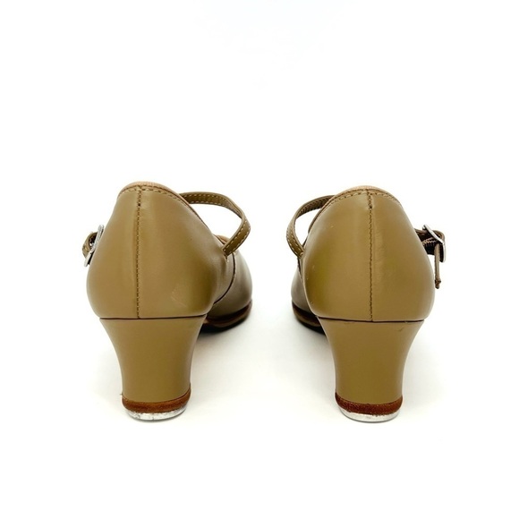 Capezio Heeled Tap Shoes Tap Jr. Footlight Caramel Tan Leather Size 5.5 New - Picture 6 of 12